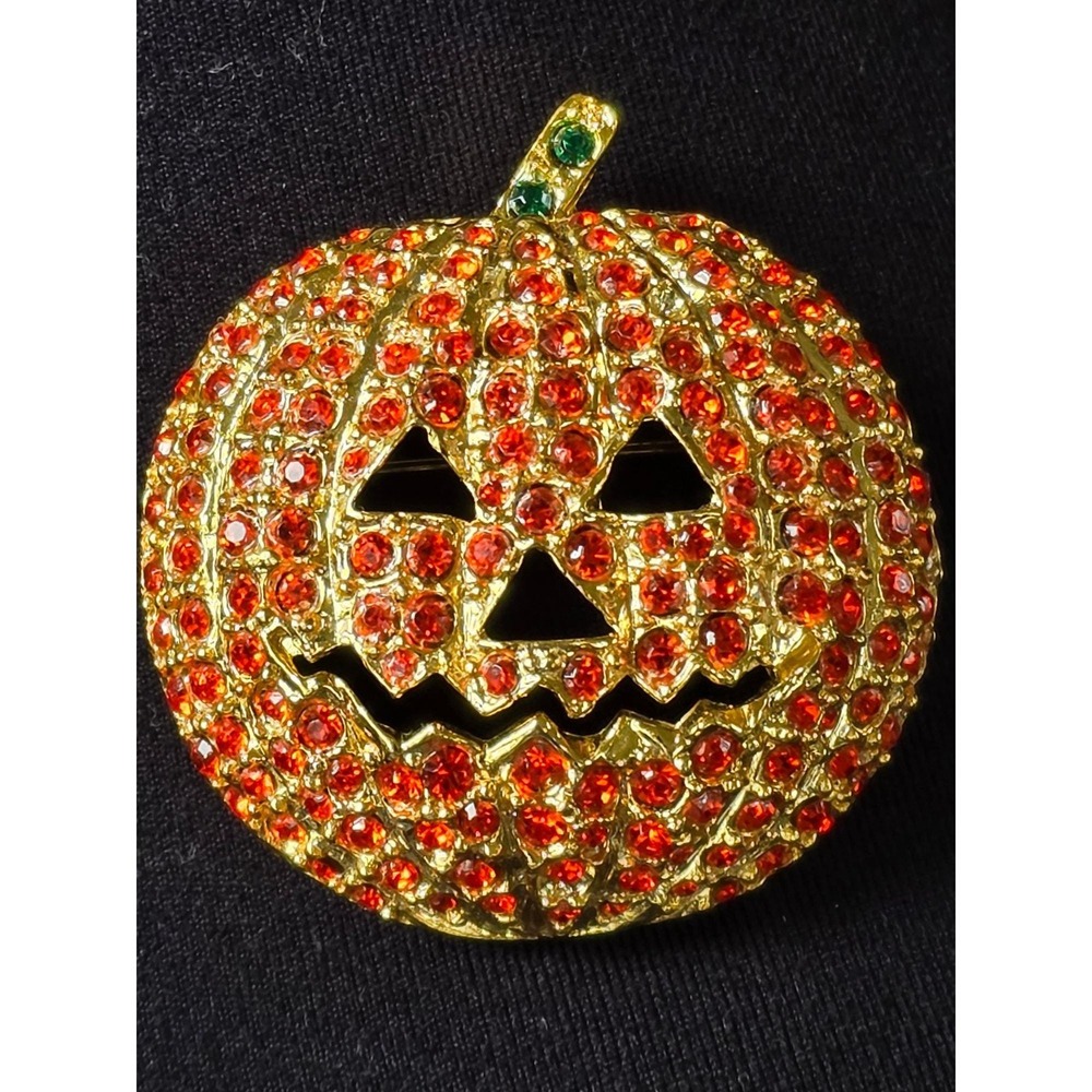 Vintage Signed Rare PELL Halloween Rhinestone Pumpkin/Jack-o-Lantern Brooch/Pin